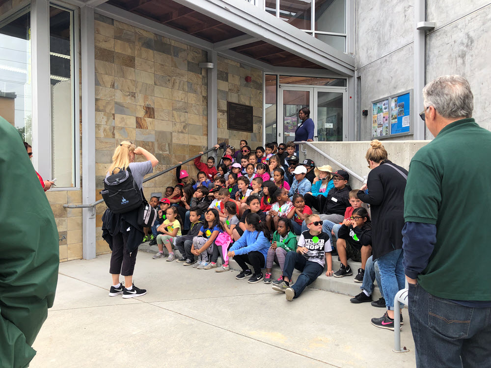 Docent Tour for local school in front of the Nature Center at Madrona Marsh